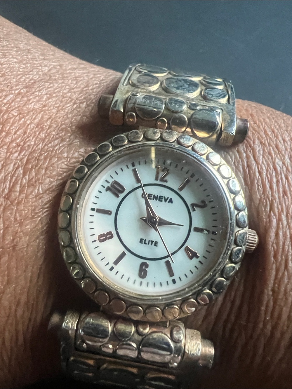 Geneva Elite Silver-Tone Decorative Link Bracelet Watch